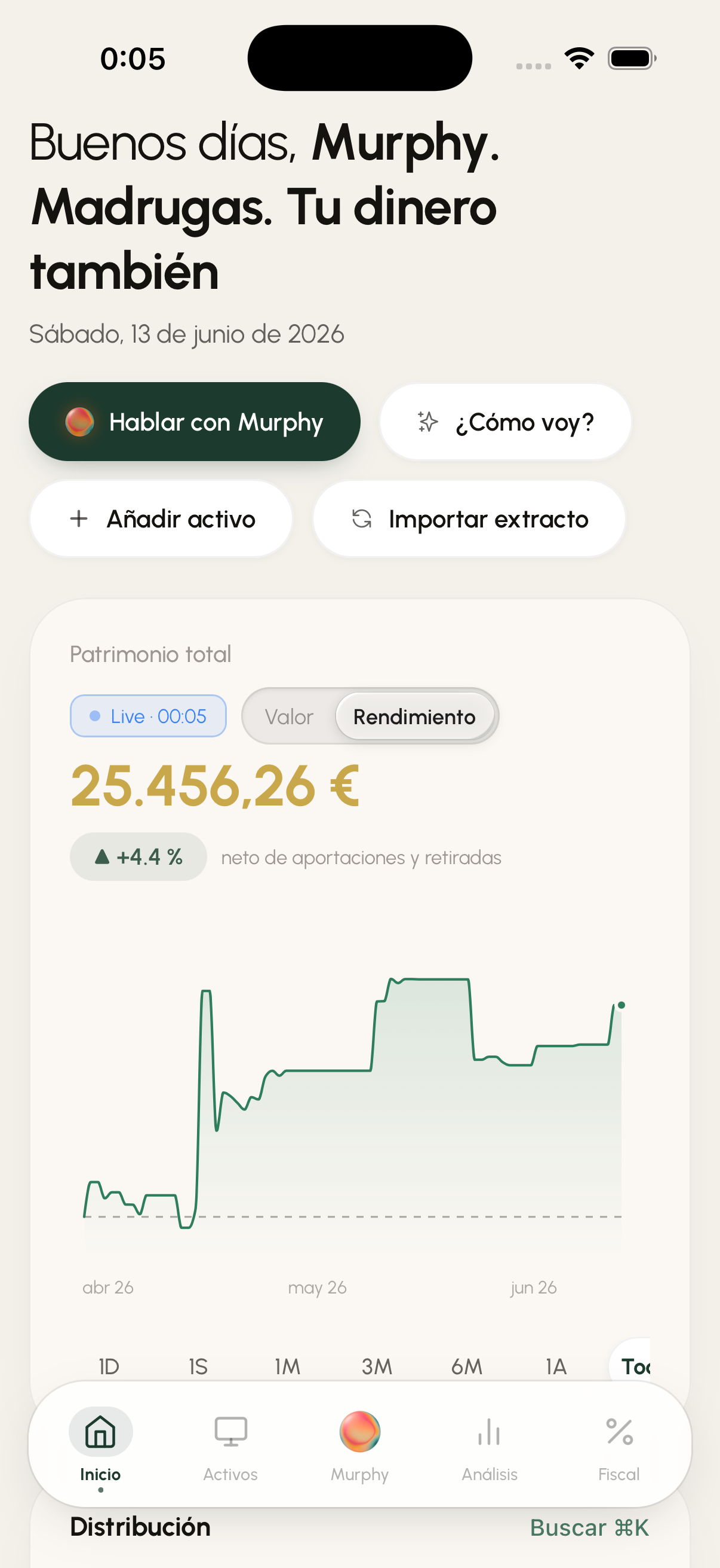 Dashboard de Muurf en el móvil